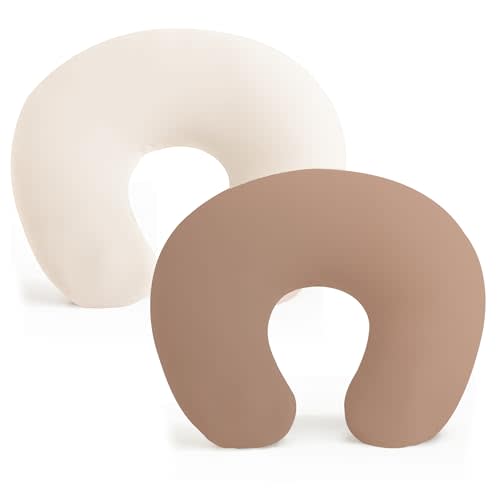Konssy 2 Pack Nursing Pillow Covers, Stretchy and Soft Nursing Cover for Breastfeeding Pillows, Pillow Slipcover for Baby Girls Boys Newborn (Beige,Brown), Standard