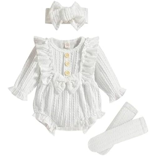 GRNSHTS Newborn Baby Girl Clothes Ruffle Solid Sweater Long Sleeve Romper+Hairband+Socks 3Pcs Fall Winter Outfits