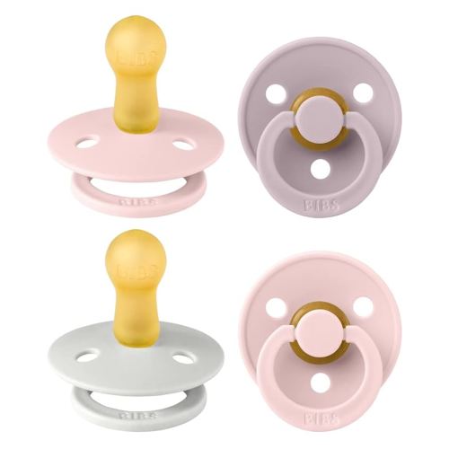 BIBS Colour Soother 4-Pack | BPA Free Dummy Pacifier | Round Nipple | Natural Rubber Latex | Made in Denmark | Size 6-18 Months | Haze Mix