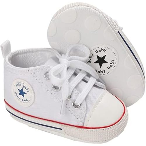 Unisex Baby Soft Sole Sneakers, Canvas Denim High Top, Newborn Infant First Walkers