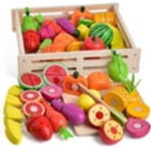 35 Pcs Wooden Play Food,Early Education Toys,Pretend Play Kitchen for Toddlers, Color Sorting Toys for Briyhday,Christmas Gifts for Boys,Girls 3-12