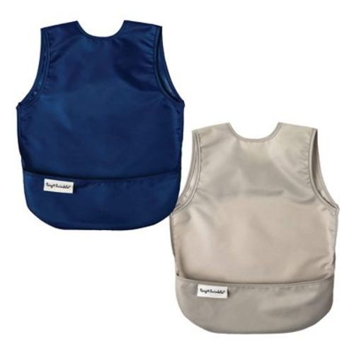 Tiny Twinkle 2-Pack Mess-Proof Apron Toddler Bib w/Tug-Proof Closure and BPA-Free (Sage Charcoal, Small 6-24 Months)