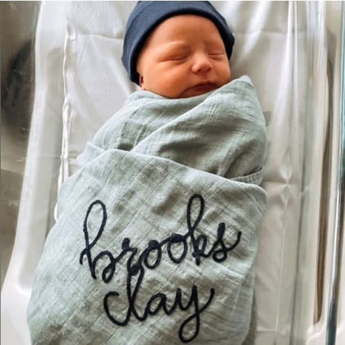 Personalized Hand Lettered Embroidered Baby Swaddle Receiving Blanket