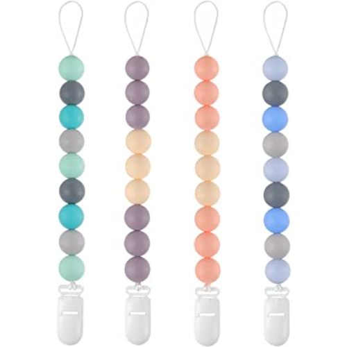 4 Pack Pacifier Clip for Baby Boys Girls, Silicone Pacifier Clip Flexible Binky Clips for Baby Gift