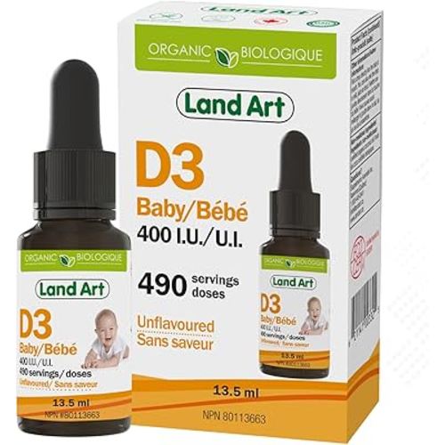Certified Organic Vitamin D3 Drops - For Baby - 400 IU per drop - 490 servings - Development and maintenance of bones and teeth - GMO free - Gluten free - Made in Canada (13.5 ml)
