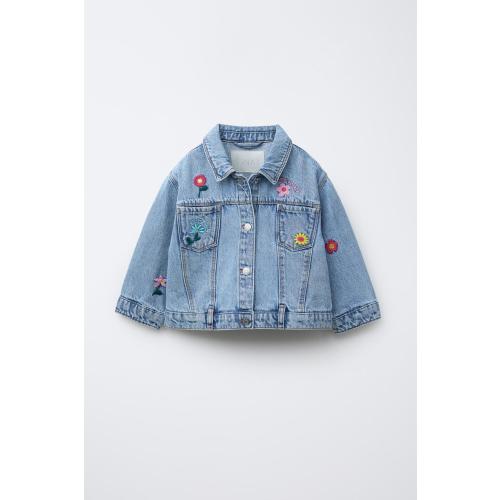 EMBROIDERED FLORAL DENIM JACKET - Blue | ZARA United States