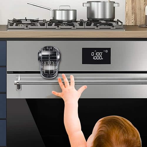 EUDEMON Child Safety Heat-Resistant Oven Door Lock, Oven Front Lock for Kids Easy to Install, Use Adhesive,No Screws or Drill (1 Pack,Clear-Black)(ONLY for Flat Surface)