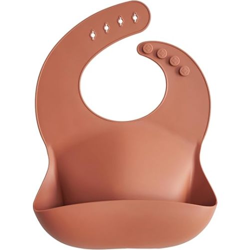 mushie Silicone Baby Bib | Adjustable Fit Waterproof Bibs (Clay)