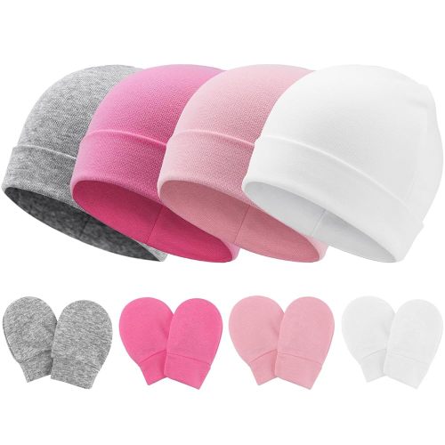 Newborn Baby Hats and Mittens Set Infant Beanie Cap Toddler Gloves Newborn Hospital Hats for Baby Boy Girl Kid 0-6 Months