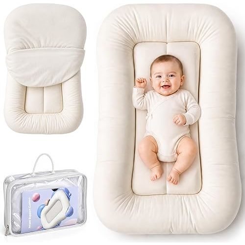 Infant Support Cushion - Organic Soft Cotton Baby Support Cushion for Newborn 0-24 Months, Breathable Portable Pad for Home and Travel, Washable Cover Included, Ideal Baby Essentials Gift, Cloud-CS