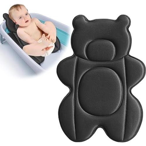 Infant Baby Bath Cushion,Fits Inside Most Baby Bathtubs, Breathable Soft Baby Bath Support Seat,Baby Bath Pad Bath Pillow for Bathtub,Newborn Bath Mat with 4 Suction Cups (Black)