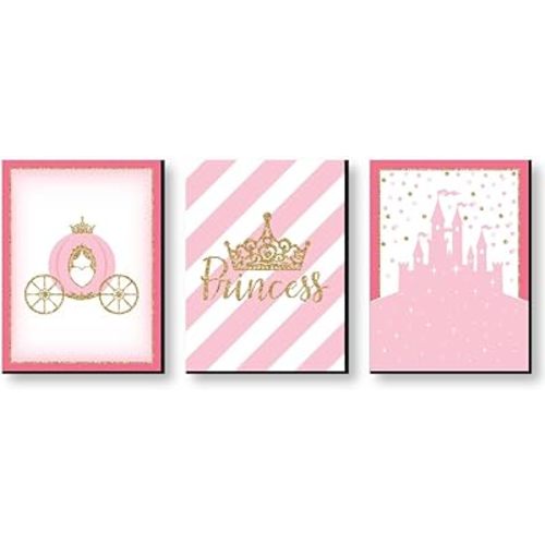 Big Dot of Happiness Little Princess Crown - Castle Nursery Wall Art and Kids Room Decorations - Gift Ideas - 7.5 x 10 inches - Set of 3 Prints