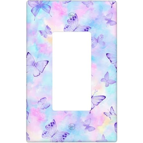 Purple Butterfly Single Rocker 1 Gang Light Switch Cover Wall Plate Standard Size Electrical Decorative Faceplate Switchplate for Bathroom Bedroom Kitchen