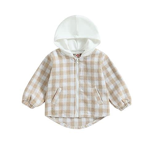 Douhoow Toddler Baby Plaid Jacket Baby Boy GIrl Flannel Hoodies Zip Up Hooded Fall Winter Outerwear Coat
