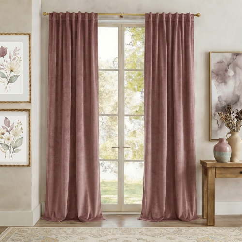 NICETOWN Room Darkening Velvet Curtains, Rose Wild, 52" W x 95" L, 2‑Panel Set