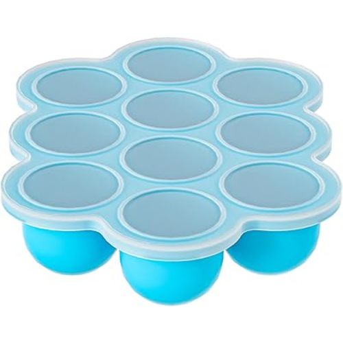 10 Cavities 2 OZ Portions Silicone Baby Food Freezer Tray with Lid, Baby Food Storage Containers,For freezing and storing Breast Milk,ice cube,Fruit Purees,leftovers(Blue)