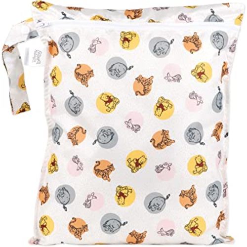 Bumkins Waterproof Wet Bags for Baby, Disney Winnie The Pooh, Travel, Swimsuit, Cloth Diapers, Pump Parts, Gym Clothes, Toiletries, Strap to Stroller, Zipper Reusable Bag