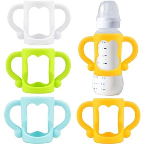 Baby Bottle Handles,4 Pack Silicone Baby Bottle Holder with Easy Grip Handles to Hold Their Own Bottle,Bottle Handles for 1.81" and 2.4" Diameter Baby Bottles and Straw Bottles