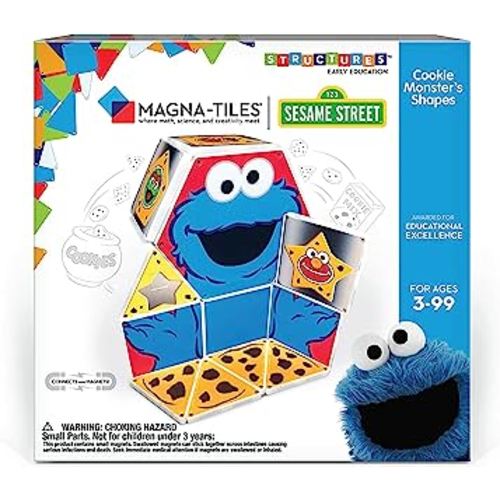 CreateOn Magna-Tiles “Sesame Street” Toys, Magnetic Kids’ Building Toys from “Sesame Street” Books, Cookie Monster’s Shapes “Sesame Street” Magnet Tiles, Educational Toys for Ages 3+, 17 Pieces