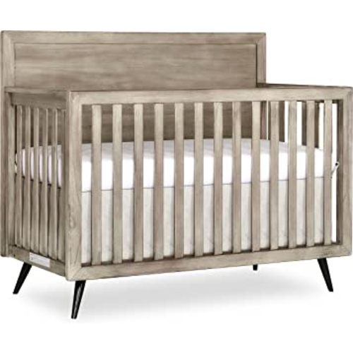 Evolur Stilnovo Mid Century 4-in-1 Convertible Crib in Windsor Oak Grey, Greenguard Gold Certified , 56x30.25x47 Inch (Pack of 1)