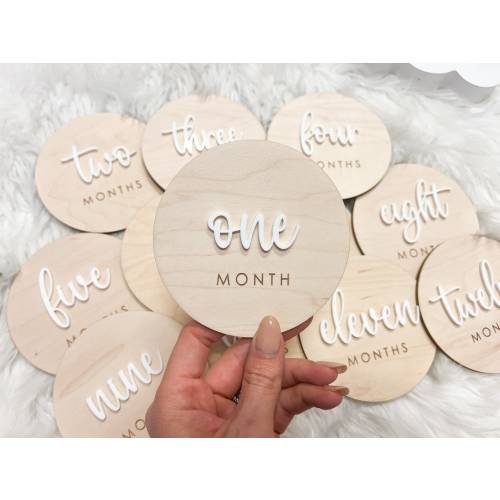 Baby Monthly Milestone Cards, Month Photo Signs Baby, Monthly Wooden Milestone Discs, Baby Shower Gift, Personalized Baby Milestone Acrylic