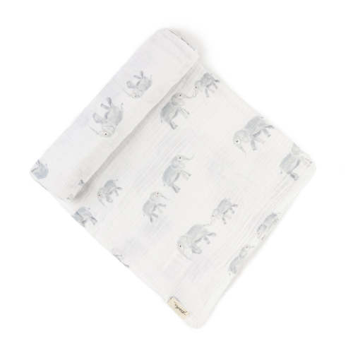 Organic Cotton Muslin Swaddle - Follow Me Elephant