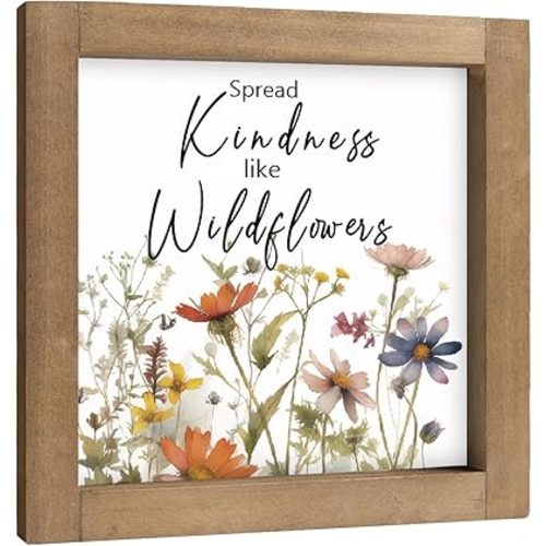 pechpell Spread Kindness Like Wildflowers Sign, 6 In Wooden Wildflower Baby Nursery Decor, Wild Flower Picture Art, Spring Indoor Table Wall Shelf Bathroom Kitchen March Seasonal Decorations for Home