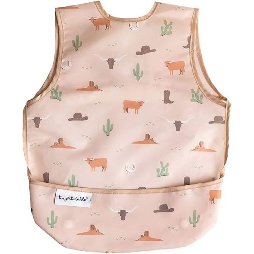 Tiny Twinkle Mess Proof Baby Bib - Waterproof Toddler and Baby Apron Bib - Machine Washable - PFAS and BPA Free