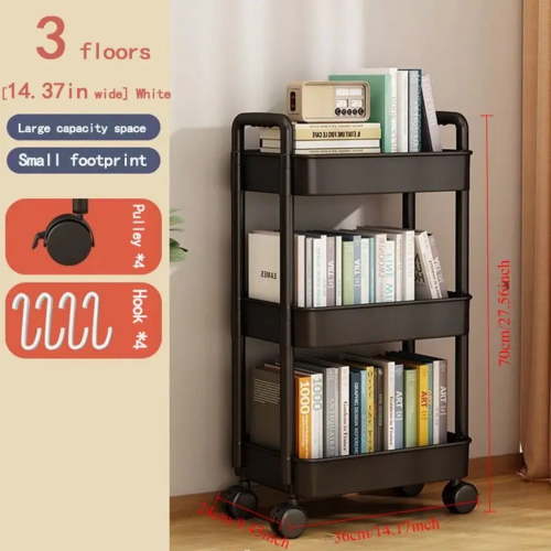 Rolling Storage Cart 3 Tier Trolley Cart Wheels Storage Organizer for Home