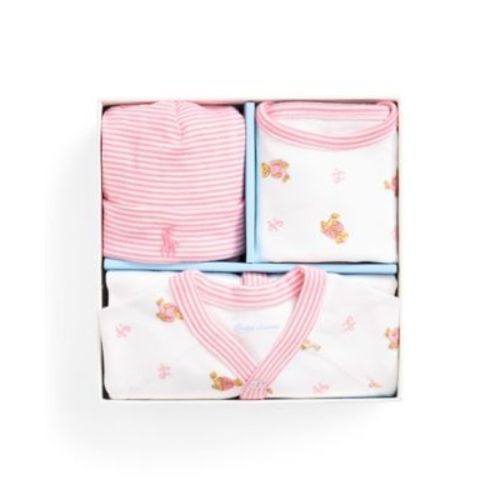 Baby Girls Polo Bear Cotton 3-Piece Gift Set