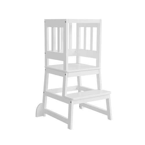 2-in-1 Funtastic Tower and Step Stool, Easy to Assemble, Multi-Purpose Stool with Non-Toxic Paint Finish, Made of Solid Pinewood, White