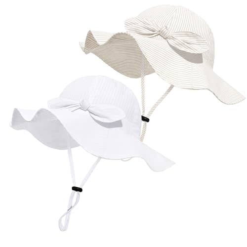 Baby Girl Sun Hat with UPF 50+ Outdoor Adjustable Beach Hat with Wide Brim Bucket Hats