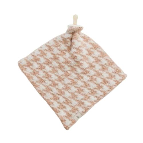 Forever French Baby | Lovey | Pacifier Holder | Lovey Gifts | Boy & Girl | Ideal for Age 0 Months & Up | Microfiber Feather Yarn (Houndstooth Rosé & Cream)