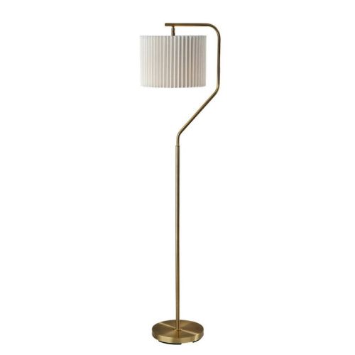 Adesso Evan Floor Lamp Antique Brass: Modern Standing Light with Linen Shade, UL Listed, 3-Way Switch