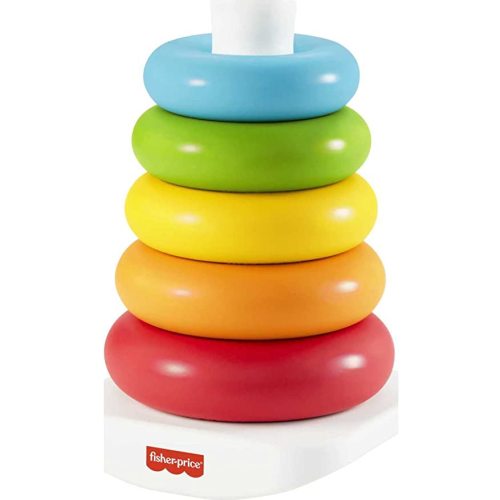 Fisher-Price Baby Stacking Toy Rock-A-Stack Rings with Roly-Poly Base for Ages 6+ Months, Made with Plant-Based Materials
