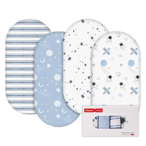 Gllquen Baby Fitted Bassinet Sheets Set 4-Pack For Newborn Infant Baby Boys Girls, Astronaut