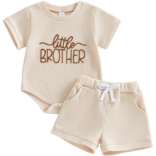 allshope Newborn Baby Boy Summer Outfit Set New To The Crew Embroidery Romper Jumpsuit Shorts Infant Waffle Clothes
