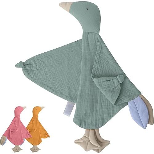 Muslin Cotton Goose Loveys Soft Breathable Newborn Security Blanket with Tags, for Baby Boy Girl, Neutral Muslin Fabric for Comfortable Sleep & Play, Ideal for Newborns, Toddlers