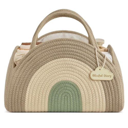 Blissful Diary Baby Diaper Caddy Organizer, Cotton Rope Diaper Caddy Basket, Large Storage Basket for Newborn Boys and Girls, Gift for Baby Shower List, Newborn Essentials, Natural Rainbow