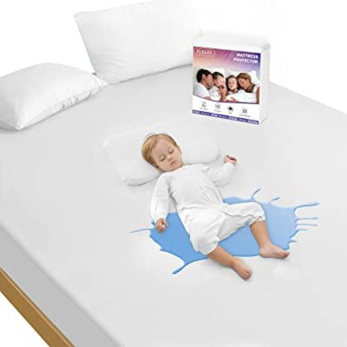 2 Pack Queen Mattress Protector Waterproof Mattress Cover Queen Size Soft Breathable Noiseless Bed Cover Deep Pocket for 6-18" Pad, Washable Hypoallergenic Vinyl Free for Pets Kids Adults, White