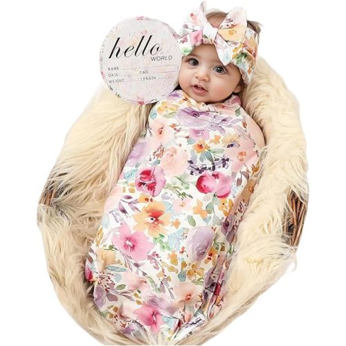 Galabloomer Newborn Receiving Blanket Headband Set Baby Flower Swaddle (occhild Tint)