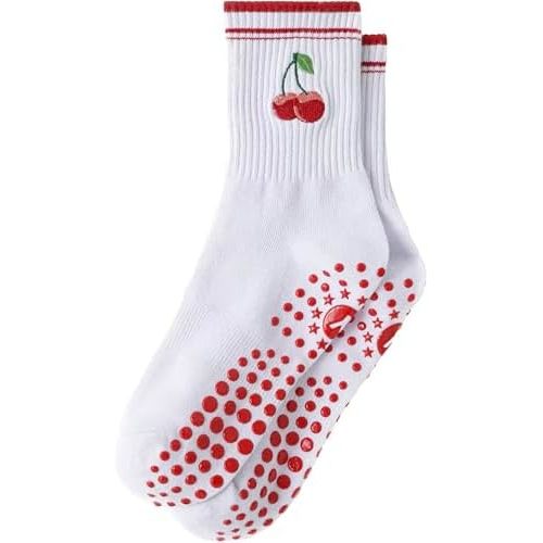 Yawlsow Pilates Grip Socks for Women Yoga Grippy Socks Cute Barre Non Skid Athletic Crew Sticky Sock Workout Hospital
