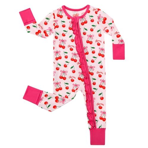 DREAMHALO Baby Girl Romper Long Sleeve Jumpsuit Infant Zipper Outfit Toddler One Piece Clothes, Viscose Made from Bamboo