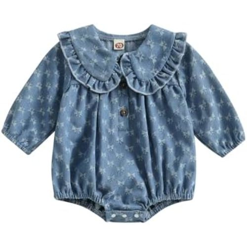 Douhoow Baby Girl Sweatshirt Romper Infant Baby Dress Romper Long Sleeve Button Bodysuit Fall Winter Festival Outfits