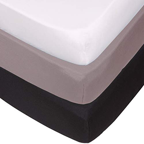Belsden 3 Pack Microfiber Durable Crib Sheets Fitted, Silky Soft Smooth Breathable Baby Sheets Set, 28''x52'' Fits Standard Crib and Toddler Mattresses, White & Grey & Black
