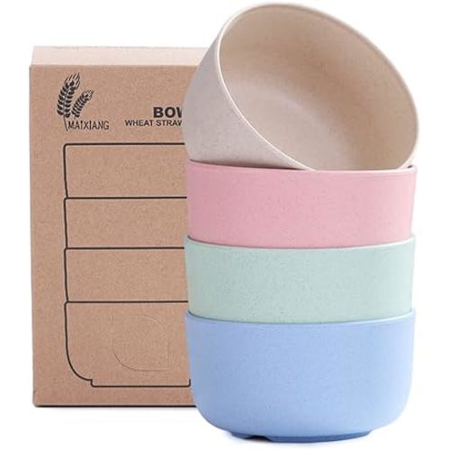 Wheat Straw Bowls 14oz Set of 4 - Unbreakable Cereal and Salad Bowl for Kids and Adults - Eco-Friendly Bowls for Snack, Soup and Dessert - Microwave & Dishwasher Safe