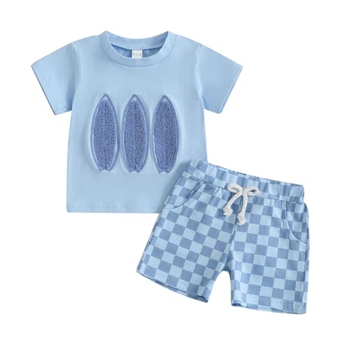 Karesoull Toddler Baby Boy Summer Clothes Set Short Sleeve Checkered Tops & Shorts Novelty Color Block Outfits