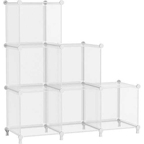 AWTATOS Cube Storage Organizer, Closet Organizers and Storage, 6 Cube Shelves Bookshelf, DIY Stackable Plastic Clothes Organizer Shelving for Bedroom, Home, Transparent Twill