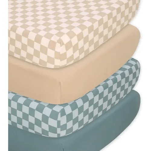 The Peanutshell 4-Pack Organic Fitted Crib Sheet Set - Soft & Breathable Baby Girl or Boy Crib Sheets, 100% Jersey Cotton Nursery Decor, Fit for Standard Crib Mattress Sheet - Check