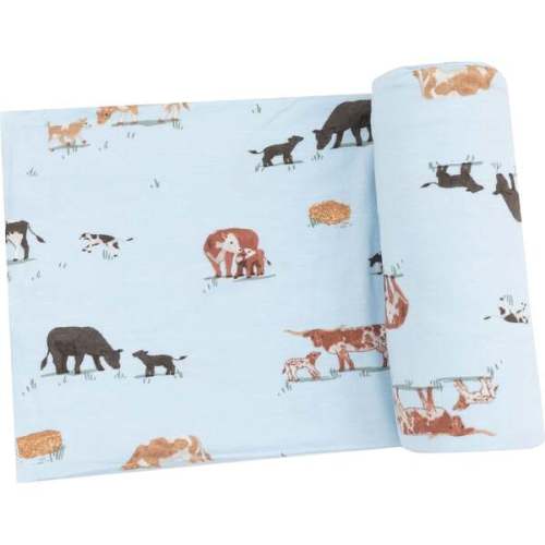 Swaddle Blanket, Cow Families Blue - Angel Dear | Maisonette